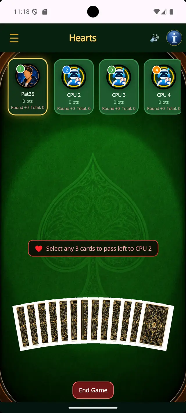 Hearts — 13 cards each