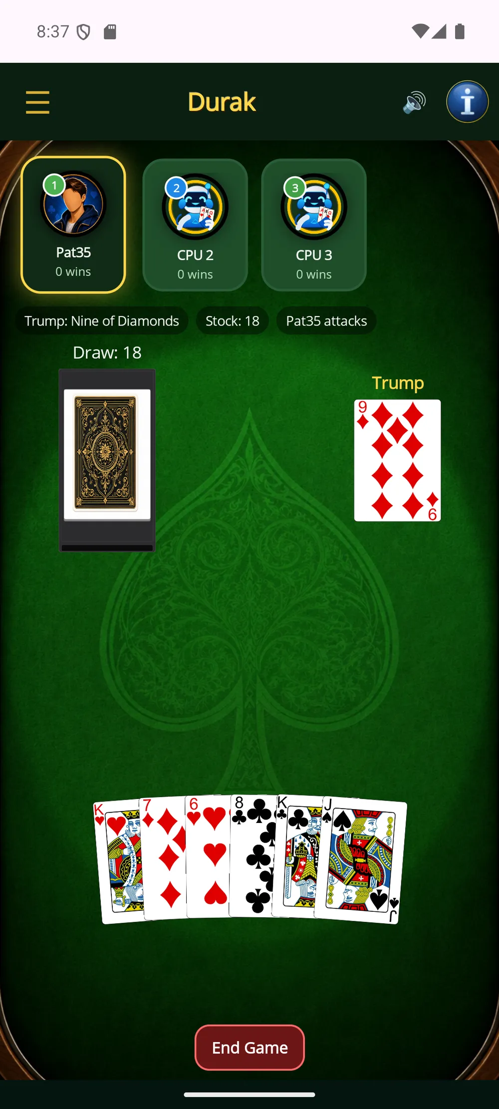 Durak — Six cards each