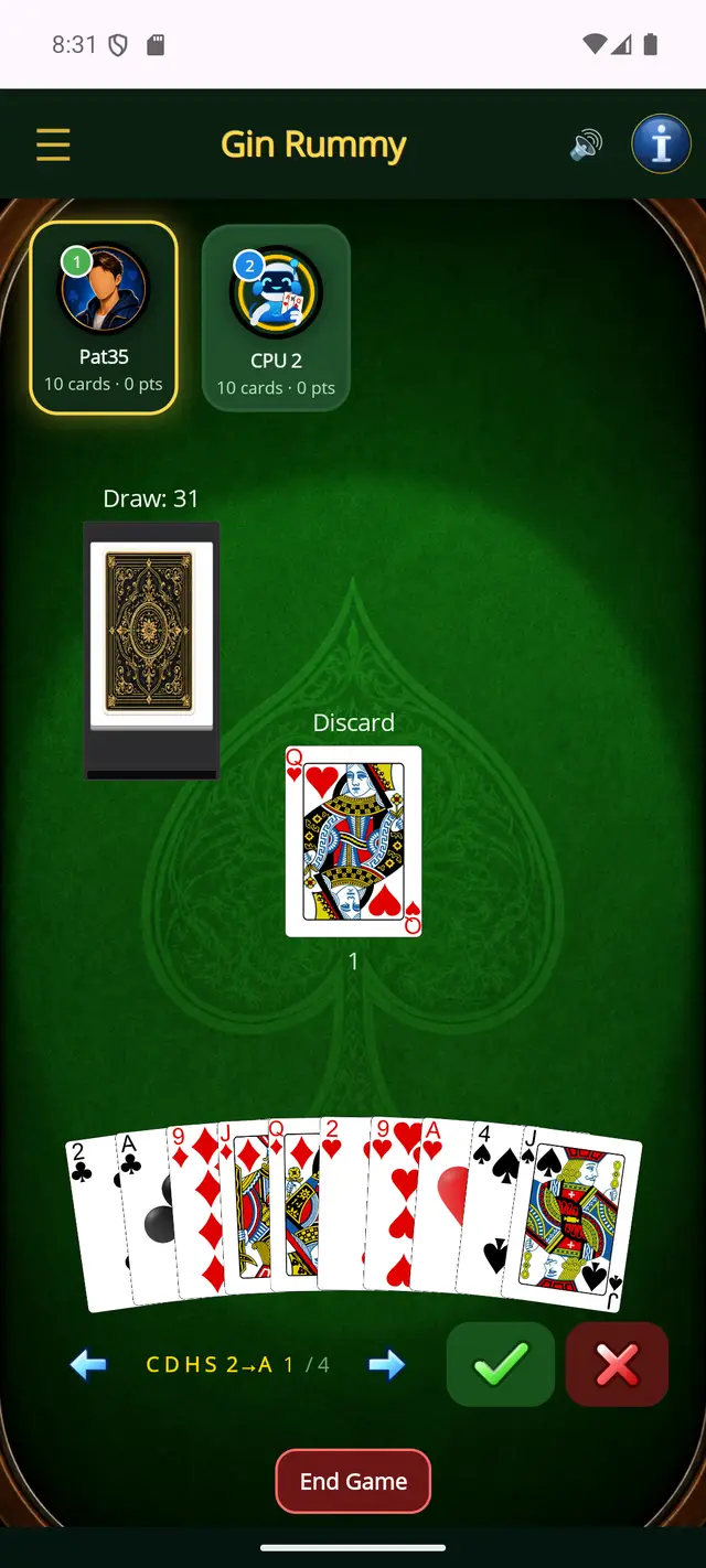 Gin Rummy — Sort your hand